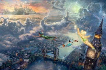 Thomas Kinkade œuvres - Tinker Bell et Peter Pan s’envolent pour Neverland Thomas Kinkade